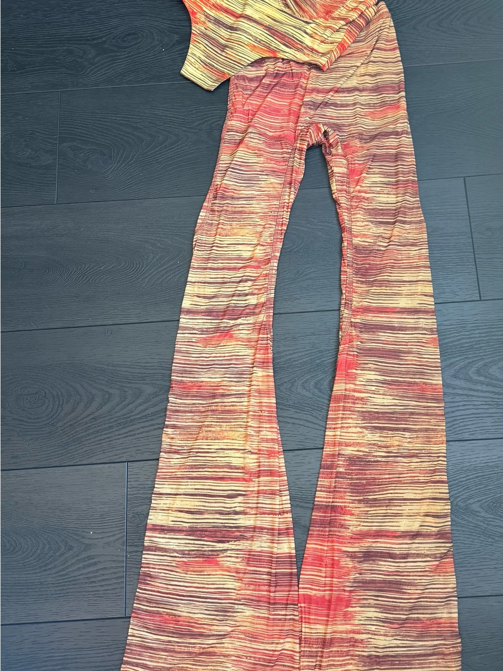 Vibrant Multicolor Ribbed Flared Pants - Striped Sunset Hues